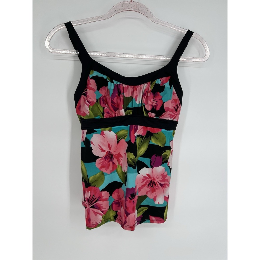 Caribbean Joe Island Supply Co Women's Sz 8 Tankini Swim Bathing Suit Pink Black
